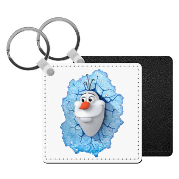 Frozen Olaf, Μπρελόκ Δερματίνη, τετράγωνο ΜΑΥΡΟ (5x5cm)