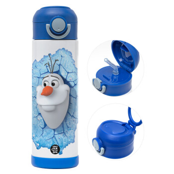 Frozen Olaf, Παιδικό παγούρι θερμό, ανοξείδωτο, με καλαμάκι ασφαλείας, ΜΠΛΕ (500ml)
