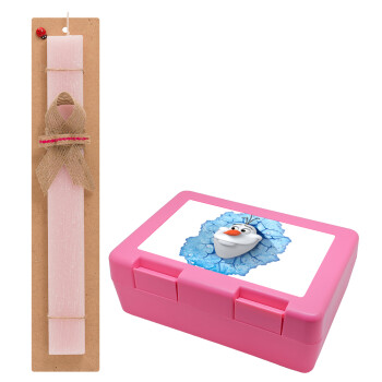 Frozen Olaf, Easter Set, children's snack container PINK & scented flat Easter candle (30cm) (PINK)