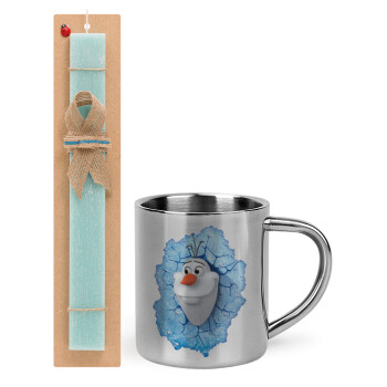 Frozen Olaf, Πασχαλινό Σετ, μεταλλική κούπα θερμό (300ml) & πασχαλινή λαμπάδα αρωματική πλακέ (30cm) (ΤΙΡΚΟΥΑΖ)