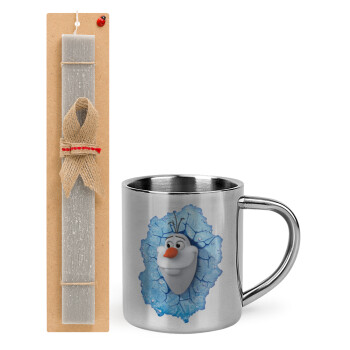 Frozen Olaf, Πασχαλινό Σετ, μεταλλική κούπα θερμό (300ml) & πασχαλινή λαμπάδα αρωματική πλακέ (30cm) (ΓΚΡΙ)