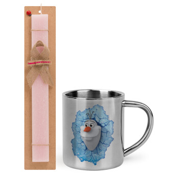 Frozen Olaf, Πασχαλινό Σετ, μεταλλική κούπα θερμό (300ml) & πασχαλινή λαμπάδα αρωματική πλακέ (30cm) (ΡΟΖ)