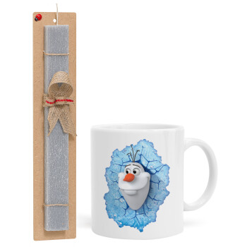 Frozen Olaf, Πασχαλινό Σετ, Κούπα κεραμική (330ml) & πασχαλινή λαμπάδα αρωματική πλακέ (30cm) (ΓΚΡΙ)