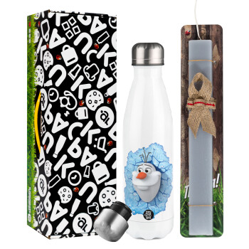 Frozen Olaf, Easter candle, metallic white thermos bottle (500ml) & aromatic flat candle (30cm) (GRAY)