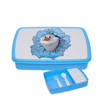 Frozen Olaf, ΜΠΛΕ παιδικό δοχείο φαγητού (lunchbox) πλαστικό με παιδικά μαχαιροπίρουρα & 2 εσωτερικά δοχεία (BPA-FREE) Lunch Βox M23 x Π18 x Υ4cm