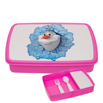 Frozen Olaf, ΡΟΖ παιδικό δοχείο φαγητού (lunchbox) πλαστικό με παιδικά μαχαιροπίρουρα & 2 εσωτερικά δοχεία (BPA-FREE) Lunch Βox M23 x Π18 x Υ4cm