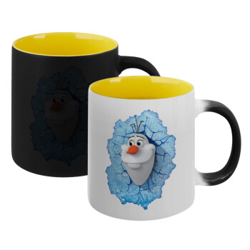 Frozen Olaf, Κούπα Μαγική εσωτερικό κίτρινη, κεραμική 330ml που αλλάζει χρώμα με το ζεστό ρόφημα (1 τεμάχιο)