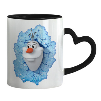 Frozen Olaf, Mug heart black handle, ceramic, 330ml