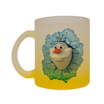 Frozen Olaf, Κούπα γυάλινη δίχρωμη με βάση το κίτρινο ματ, 330ml