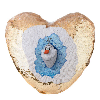 Frozen Olaf, Μαξιλάρι καναπέ καρδιά Μαγικό Χρυσό με πούλιες 40x40cm περιέχεται το  γέμισμα