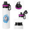Metallic water bottle with safety lid, 850ml aluminum