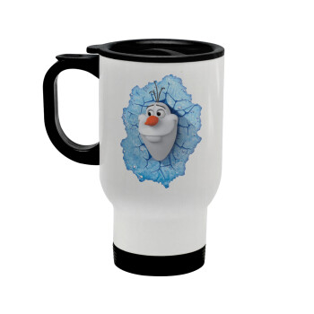 Frozen Olaf, Κούπα ταξιδιού ανοξείδωτη με καπάκι, διπλού τοιχώματος (θερμό) λευκή 450ml