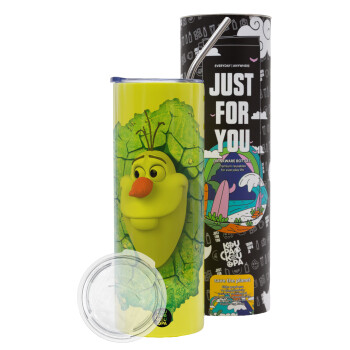 Frozen Olaf, Neon Yellow Travel Tumbler, with metal straw (Stainless steel 304 Food grade, BPA free, 600ml)