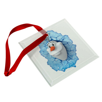 Frozen Olaf, Χριστουγεννιάτικο στολίδι γυάλινο τετράγωνο 9x9cm