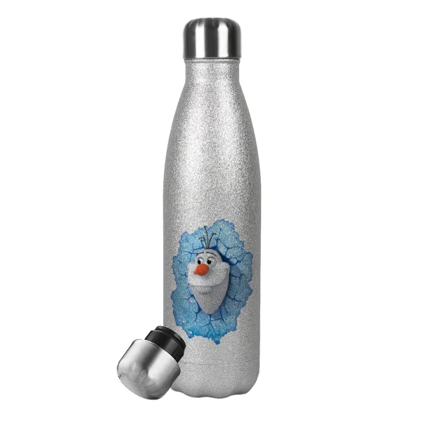 Frozen Olaf — Metallic Glitter Silver Thermos Flask (Stainless steel), double-walled, 500ml