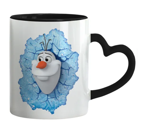 Frozen Olaf — Mug heart black handle, ceramic, 330ml