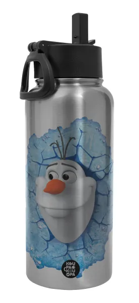 Frozen Olaf — Metal mug thermo Silver with Straw and Spout Lid (Stainless steel), double wall, 950ml