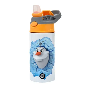 Frozen Olaf, Children's hot water bottle, stainless steel, with safety straw, Orange/Grey (360ml) BPA-FREE