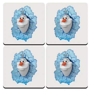 Frozen Olaf, ΣΕΤ 4 Σουβέρ ξύλινα τετράγωνα (9cm)