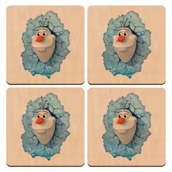 Frozen Olaf, ΣΕΤ x4 Σουβέρ ξύλινα τετράγωνα plywood (9cm)