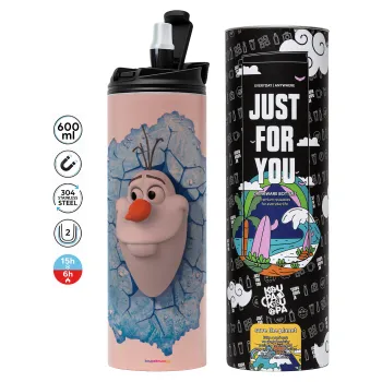 Frozen Olaf, Tumbler ποτήρι θερμό ΡΟΖ από ανοξείδωτο ατσάλι 600ml