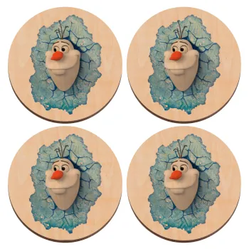 Frozen Olaf, ΣΕΤ x4 Σουβέρ ξύλινα στρογγυλά plywood (9cm)