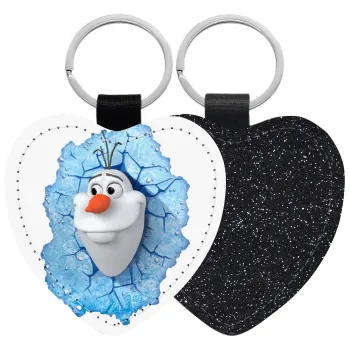 Frozen Olaf, Μπρελόκ PU δερμάτινο glitter καρδιά ΜΑΥΡΟ