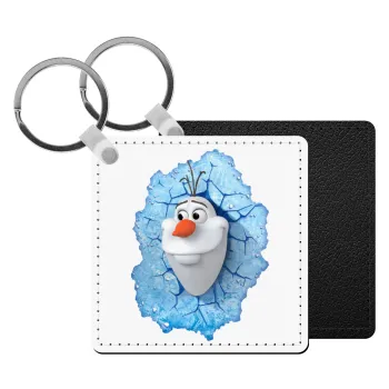 Frozen Olaf, Μπρελόκ Δερματίνη, τετράγωνο ΜΑΥΡΟ (5x5cm)