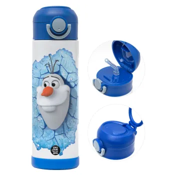 Frozen Olaf, Παιδικό παγούρι θερμό, ανοξείδωτο, με καλαμάκι ασφαλείας, ΜΠΛΕ (500ml)