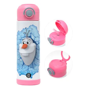 Frozen Olaf, Children's hot water bottle, stainless steel, with safety straw, PINK (500ml)