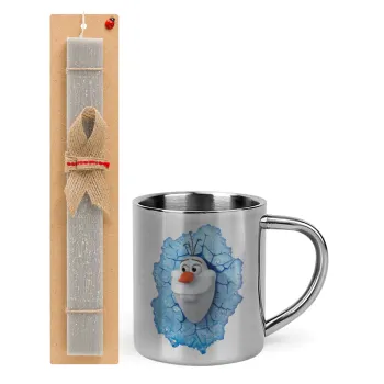 Frozen Olaf, Πασχαλινή Λαμπάδα με μεταλλική κούπα θερμό (300ml) & κερί αρωματικό πλακέ (30cm) (ΓΚΡΙ)