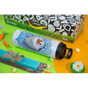 Frozen Olaf, Easter candle,Travel Tumbler 2 Lids, with metal straw & cleaning brush & aromatic flat candle (30cm) (BLUE)