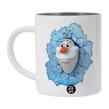 Frozen Olaf, Λευκή Ανοξείδωτη Μεταλλική Κούπα 450ml - Διπλού Τοιχώματος 