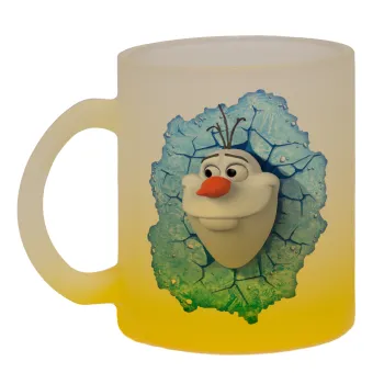Frozen Olaf, Κούπα γυάλινη δίχρωμη με βάση το κίτρινο ματ, 330ml
