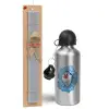 Easter Set, metallic silver aluminum water bottle (500ml) & aromatic flat Easter candle (30cm) (GRAY)