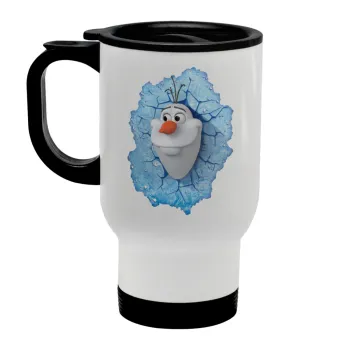 Frozen Olaf, Stainless steel travel mug with lid, double wall white 450ml