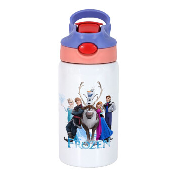 Frozen, Children's hot water bottle, stainless steel, with safety straw, pink/purple (350ml)