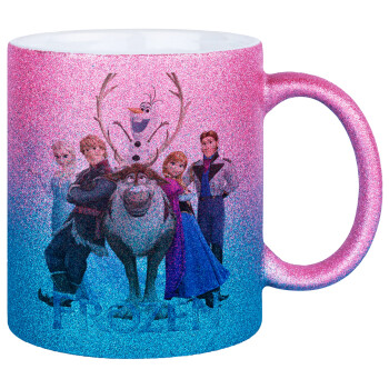 Frozen, Κούπα Χρυσή/Μπλε Glitter, κεραμική, 330ml