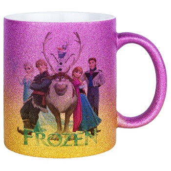 Frozen, Κούπα Χρυσή/Ροζ Glitter, κεραμική, 330ml