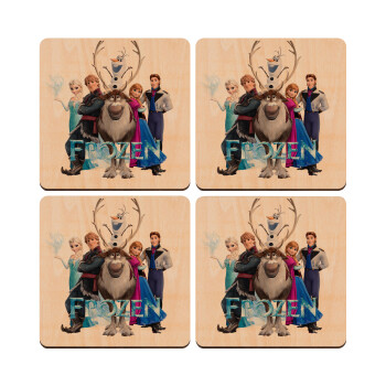 Frozen, ΣΕΤ x4 Σουβέρ ξύλινα τετράγωνα plywood (9cm)