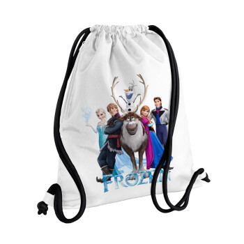 Frozen, Backpack pouch GYMBAG white, with pocket (40x48cm) & thick cords