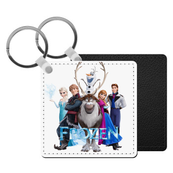 Frozen, Μπρελόκ Δερματίνη, τετράγωνο ΜΑΥΡΟ (5x5cm)