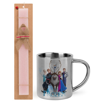 Frozen, Easter Set, metallic thermal cup (300ml) & aromatic flat Easter candle (30cm) (PINK)