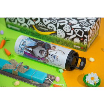 Frozen, Easter candle,Travel Tumbler 2 Lids, with metal straw & cleaning brush & aromatic flat candle (30cm) (BLUE)