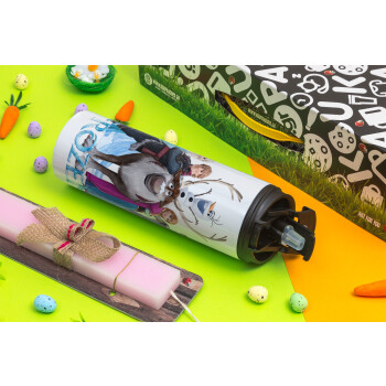 Frozen, Πασχαλινή Λαμπάδα με Travel Tumbler θερμό με διπλό καπάκι (600ml, BPA free) & κερί αρωματικό πλακέ (30cm) (ΡΟΖ)