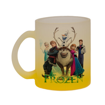 Frozen, Κούπα γυάλινη δίχρωμη με βάση το κίτρινο ματ, 330ml