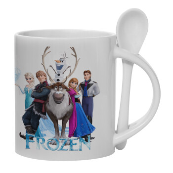 Frozen, Ceramic coffee mug with Spoon, 330ml (1pcs)
