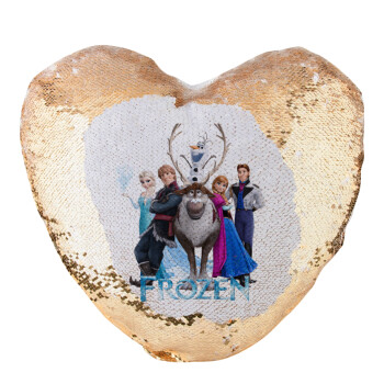 Frozen, Μαξιλάρι καναπέ καρδιά Μαγικό Χρυσό με πούλιες 40x40cm περιέχεται το  γέμισμα