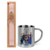 Easter Set, metallic thermal cup (300ml) & aromatic flat Easter candle (30cm) (PINK)
