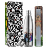 Easter Set, metallic stainless thermos flask (500ml) & scented flat Easter candle (30cm) (GRAY)
